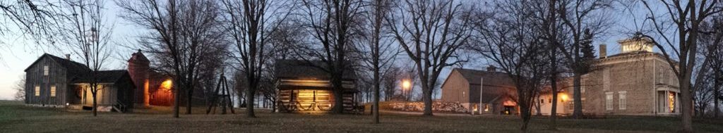 The Sheboygan History Museum campus at twilight - four historic buildings the main building and restoration center.